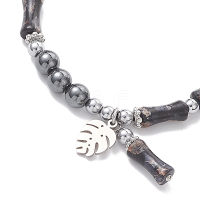 304 Stainless Steel Leaf Charm Bracelets BJEW-JB12939-01-1