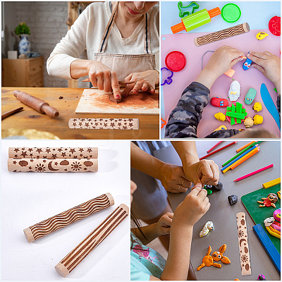4Pcs 4 Styles Wood Handle Clay Texture Roller TOOL-CN0001-08-1