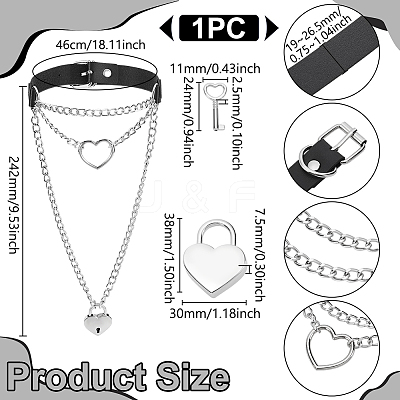 1Pc Aluminum Heart Lock Key Pendant PU Leather Choker Necklaces for Women NJEW-UN0001-69-1