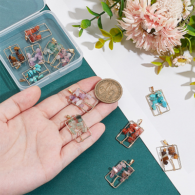12Pcs 6 Styles Natural Mixed Gemstone Chip Pendants FIND-PH0021-37-1