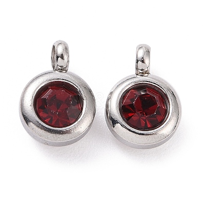 Trendy Original Color 304 Stainless Steel Grade A Rhinestone Flat Round Charm Pendants RB-M030-06F-1