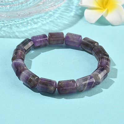 Column Natural Banded Amethyst Beads Stretch Bracelets for Women Men BJEW-A148-01A-19-1