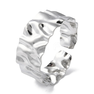 Non-Tarnish 304 Stainless Steel Textured Open Cuff Bangle for Women BJEW-Q770-02P-1