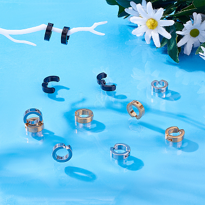 6 Pairs 3 Colors Ion Plating(IP) 304 Stainless Steel Cuff Earrings EJEW-UN0001-92-1