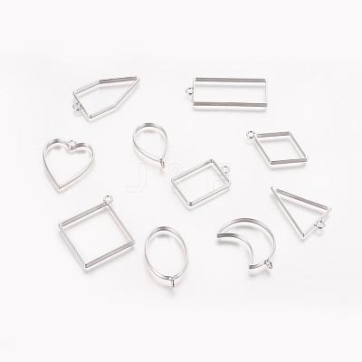 Rack Plating Alloy Open Back Bezel Pendants PALLOY-X0037-02P-1