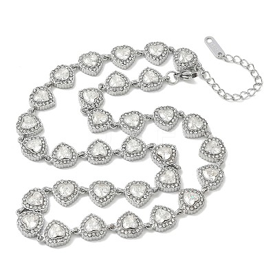 304 Stainless Steel Full Crystal Rhinestone Heart Link Chain Necklaces for Women SA-CBABBEA-01-1