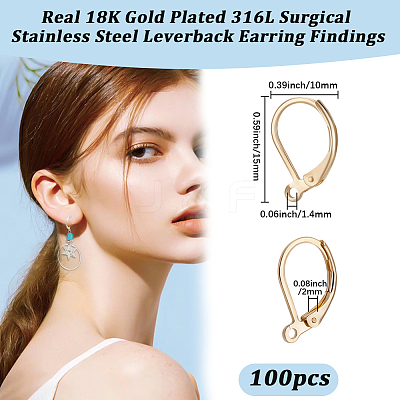 100Pcs 316L Surgical Stainless Steel Leverback Earring Findings STAS-BBC0010-61G-1