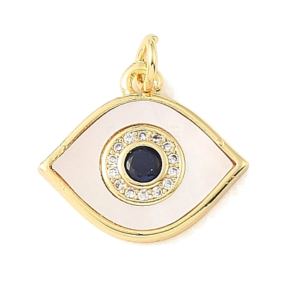 Brass Micro Pave Dark Blue Cubic Zirconia & Natural White Shell Pendants CU-CBA6938-01G-01-1