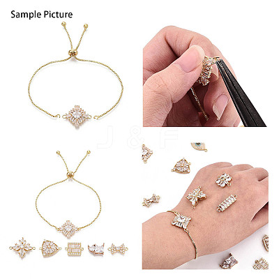 Brass Pave Clear Cubic Zirconia Connector Charms KK-N284-06G-1