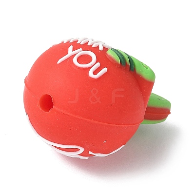 Cartoon Double Sided Apple with Word Thank you Silicone Beads SIL-V001-09A-1