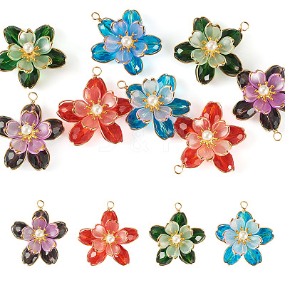 8Pcs 4 Colors Glass Pendants PALLOY-TA00350-1