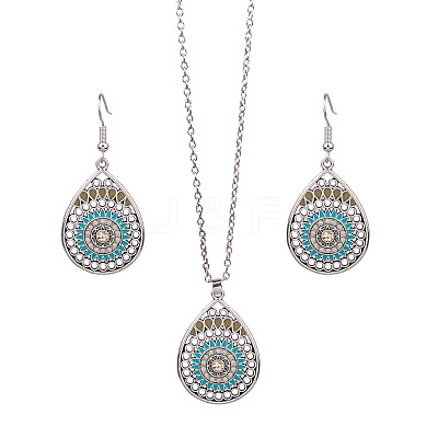 Synthetic Turquoise Pendant Necklaces & Dangle Earrings Sets WGE96E9-03-1
