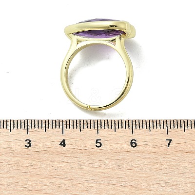 Heart Brass Natural Amethyst Finger Rings RJEW-D304-01G-A-1