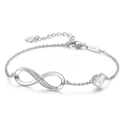 Infinity & Heart 925 Sterling Silver Pave Cubic Zirconia Link Bracelets FS-WGF63DC-01-1