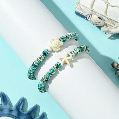 2Pcs Synthetic Turquoise Beads Stretch Bracelets BJEW-JB11407-1