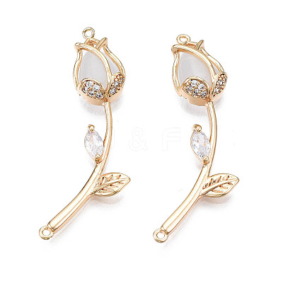 Brass Micro Pave Clear Cubic Zirconia Link Connectors X-KK-Q278-004-NF-1