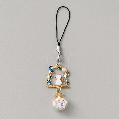 Alloy Enamel Arch with Cat & Ball Phone Charm Mobile Straps HJEW-WH0007-28-1