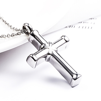 304 Stainless Steel Religion Cross Pendant Necklace QH8600-2-1