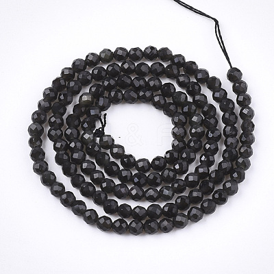 Natural Black Obsidian Beads Strands X-G-T108-41-1