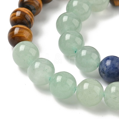 Chakra Natural Red Jasper & Yellow Jade & Green Aventurine & Tiger Eye & Sodalite & Amethyst Beads Strands G-NH0002-E02-10mm-1