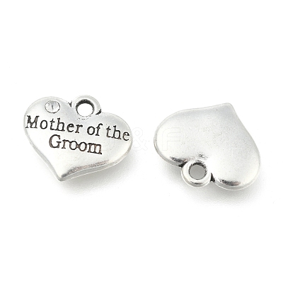 Wedding Theme Antique Silver Tone Tibetan Style Alloy Heart with Mother of the Groom Rhinestone Charms TIBEP-N005-17A-1