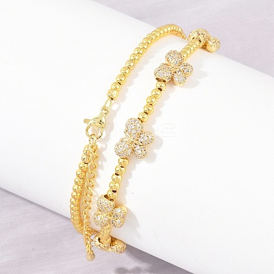 Brass Micro Pave Clear Cubic Zirconia Butterfly and Round Beaded Necklaces KK-CBA4547-13G-1