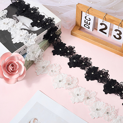2Pcs 2 Colors Double Layer Polyester Flower Lace Trim Ribbon OCOR-CY0002-74-1