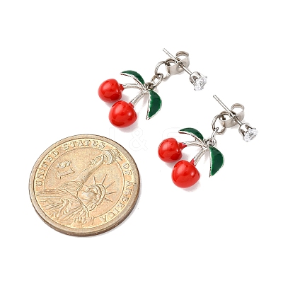 Cherry Alloy Enamel Dangle Stud Earrings EJEW-JE06633-1