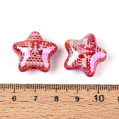 Christmas UV Plating Printed Opaque Acrylic Beads MACR-N018-06A-1