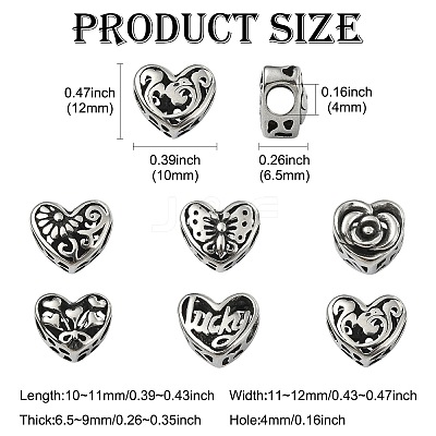 6Pcs 6 Styles 316 Surgical Stainless Steel European Beads STAS-CJ0002-69-1