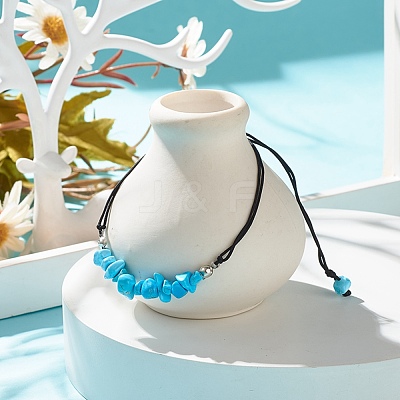 Synthetic Turquoise(Dyed) Chips Braided Bead Bracelet BJEW-JB08019-05-1