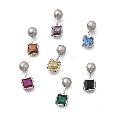 Brass Micro Pave Cubic Zirconia Square Charms KK-D500-01P-1