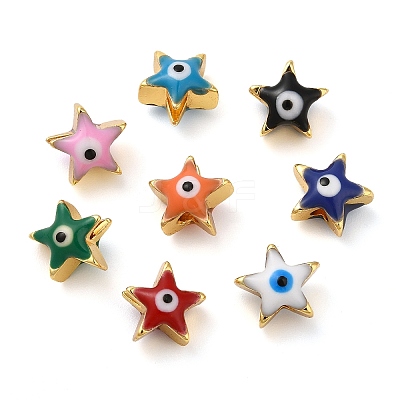 Golden Tone Brass Enamel Beads KK-E048-03G-1