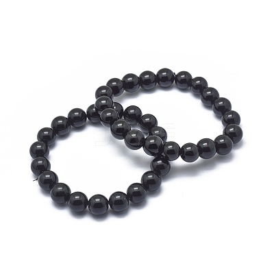 Synthetic Black Stone Bead Stretch Bracelets X-BJEW-K212-B-032-1