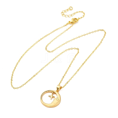 Brass Micro Pave Clear Cubic Zirconia Pendant Necklaces NJEW-S438-05B-G-1