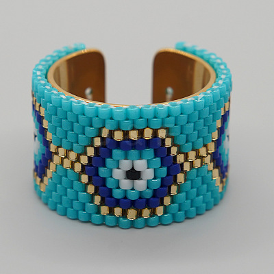 Adjustable Bohemian Style 304 Stainless Steel and Glass Seed Beads Cuff Rings FS-WG09053-10-1