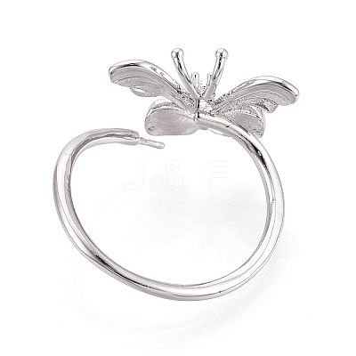 Butterfly Shape Brass Micro Pave Clear Cubic Zirconia Cuff Ring Settings KK-T076-50P-1