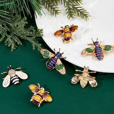 6Pcs 3 Styles Bees Enamel Pins JEWB-FH0002-58-1