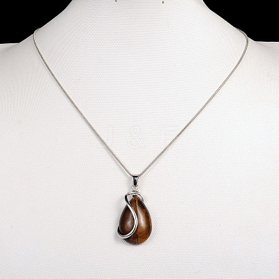 Teardrop Platinum Plated Brass Gemstone Pendant Necklaces NJEW-JN01185-1