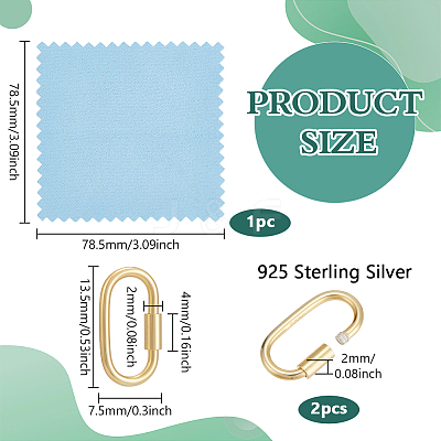 2Pcs 925 Sterling Silver Locking Carabiner STER-BC0003-93-1