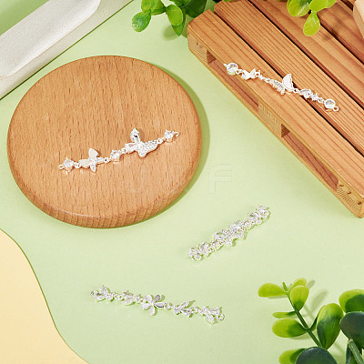 4Pcs 4 Styles Brass Pave Clear Cubic Zirconia Flower Butterfly Connector Charms KK-TA0008-72S-1