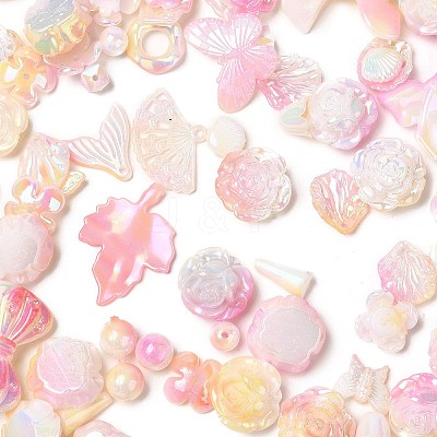 Rainbow Iridescent Plating Acrylic Beads OACR-U006-01A-1