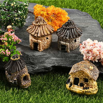 4Pcs 4 Colors Miniature Resin House Display Decorations DJEW-SP0001-17-1