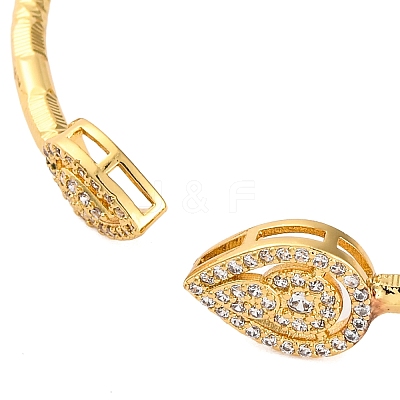 Teardrop Rack Plating Brass Cubic Zirconia Cuff Bracelets for Women BJEW-M040-03G-1