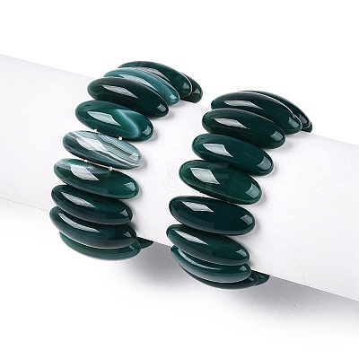 Oval Natural Agate Beaded Stretch Bracelets for Women Men G-Q601-23D-1
