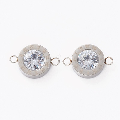 304 Stainless Steel Micro Pave Clear Cubic Zirconia Links Connectors STAS-I169-01P-1