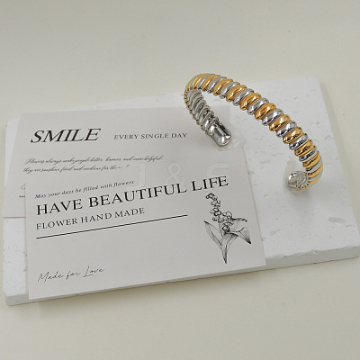Two Tone 304 Stainless Steel Cuff Bangles for Women WG684E5-01-1