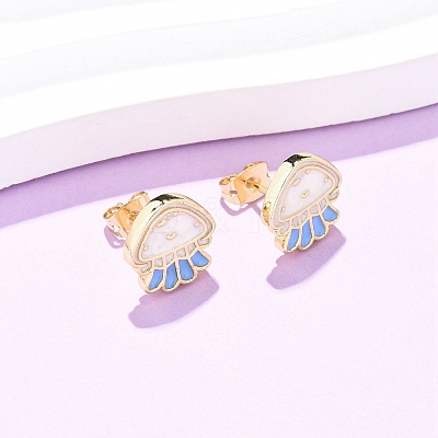 Brass Enamel Stud Earrings LS-EJEW-B152-01G-02-1