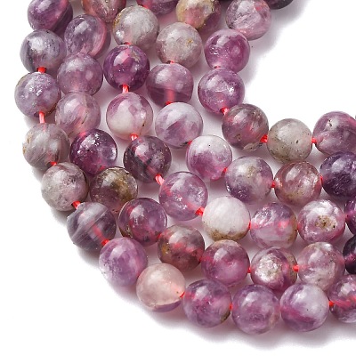 Natural Lepidolite/Purple Mica Stone Beads Strands G-B133-A01-6MM-1