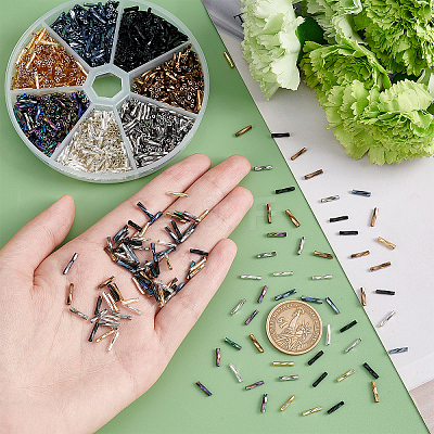 1260Pcs 7 Style Glass Twisted Bugle Beads SEED-PH0001-55-1